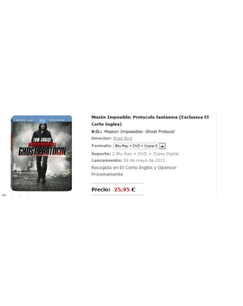 Steelbook Misión Imposible: Protocolo fantasma (Exclusiva El Corte Ingles)