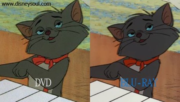 Comparativa de imagen de la Edición Especial en DVD y la del nuevo Blu-Ray de Los Aristogatos