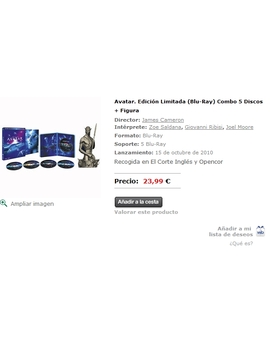 Avatar. Edición Limitada (Blu-Ray) Combo 5 Discos + Figura 23,99€ en ECI