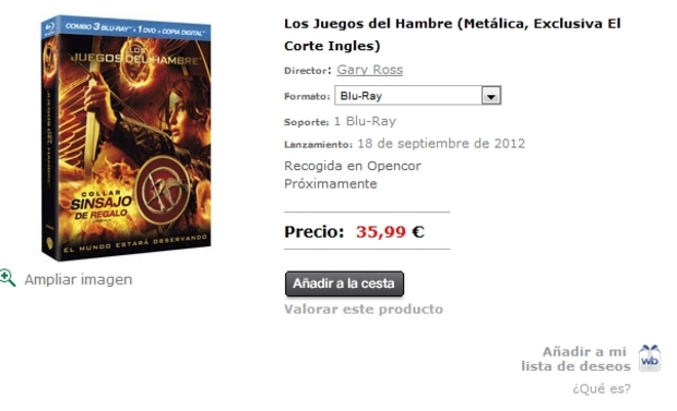 Los Juegos del Hambre (Metálica, Exclusiva El Corte Ingles) (Con la imagen de la exclusiva de FNAC)¿?¿?¿