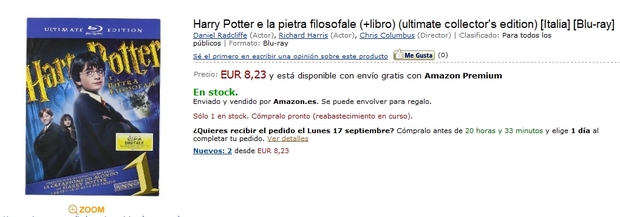 SOLO QUEDA 1 Harry Potter e la pietra filosofale (+libro) (ultimate collector's edition) [Italia] [Blu-ray]