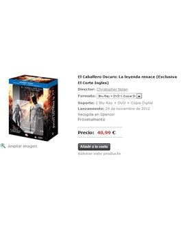 El Caballero Oscuro: La leyenda renace (Exclusiva El Corte Ingles)