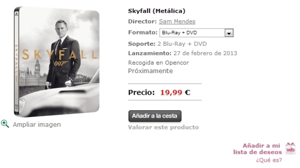 Skyfall (steelbook)Ya han puesto por fin la caratula y un precio genial.