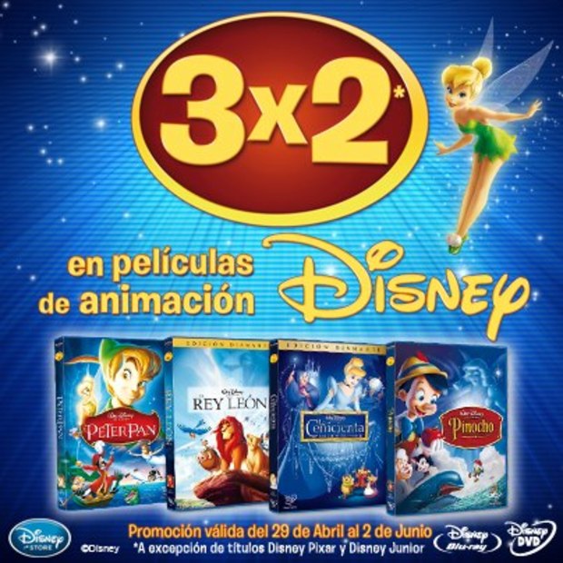  3x2 en películas de animación Disney (excepto Disney Pixar y Disney Junior)