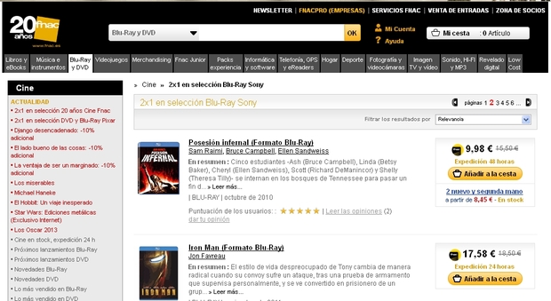 Oferta : 2x1 en BRs de SONY en el Fnac.es (muchas a 9,98 €)