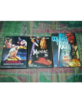 DVD's: Gomia Terror en el Mar Egeo (Gore Serie B), Maniac 2 discos (Gore), Pack Las Colinas tienen ojos 1 y 2 (el Clásico de Wes Craven)