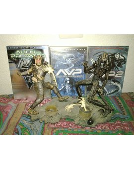 Figuras Alien VS Predator mas detallada, mirando hacia la camara y el casco del Alien quitado, donde se le aprecia sus ojos y su cerebro