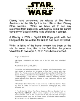 Comunicado oficial DISNEY para los EEUU