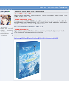 La version UHD El tiempo contigo de Shout Factory segun Bluray.com tiene bloqueo de Zona