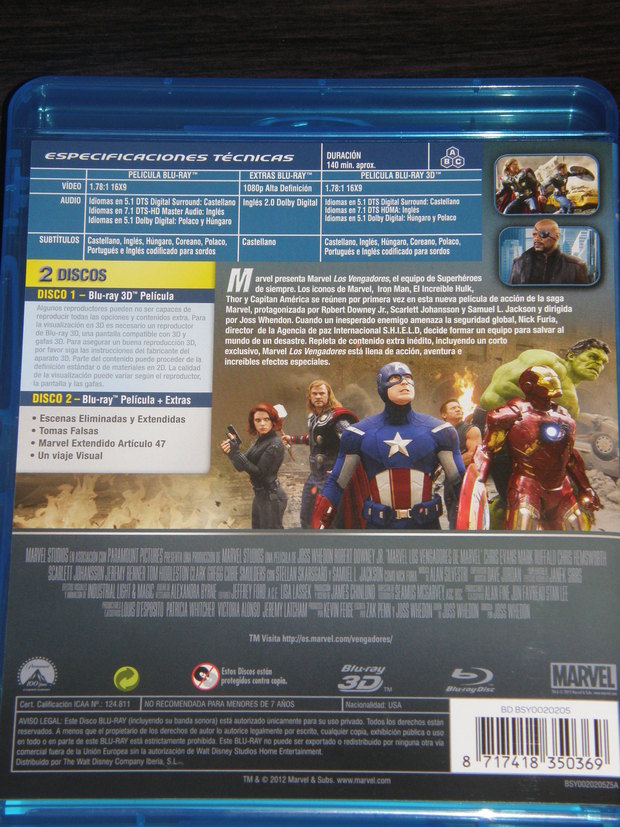 Los Vengadores (Blu-ray + Blu-ray 3D) contraportada
