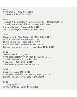 Y entonces este sería el calendario DC/MARVEL (si no lo cambian)