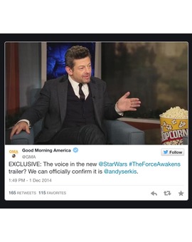 Sí, la voz del trailer de STAR WARS VII es ANDY SERKIS