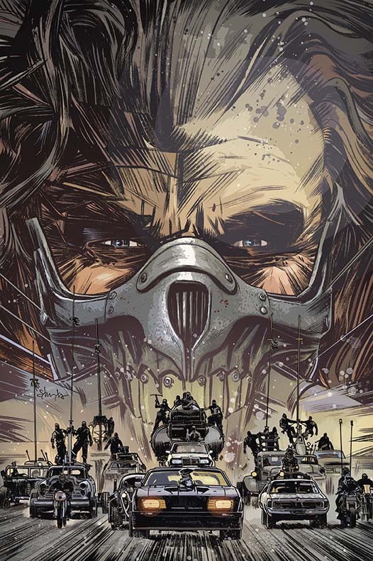 Y el cómic. MAD MAX: FURY ROAD: NUX & IMMORTAN JOE. Escrito por GEORGE MILLER, NICO LATHOURIS y MARK SEXTON. Dibujo de RICCARDO BURCHIELLI y LEANDRO FERNANDEZ con portada de TOMMY LEE EDWARDS