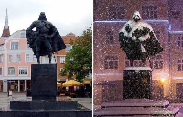 Esta estatua en Polinia cuando nieva...