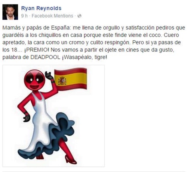 Facebook de Ryan Reynolds.