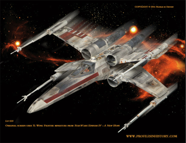 Subasta de objetos originales de Star Wars. Un X-Wing de 1977 a 150.000$ de salida.
