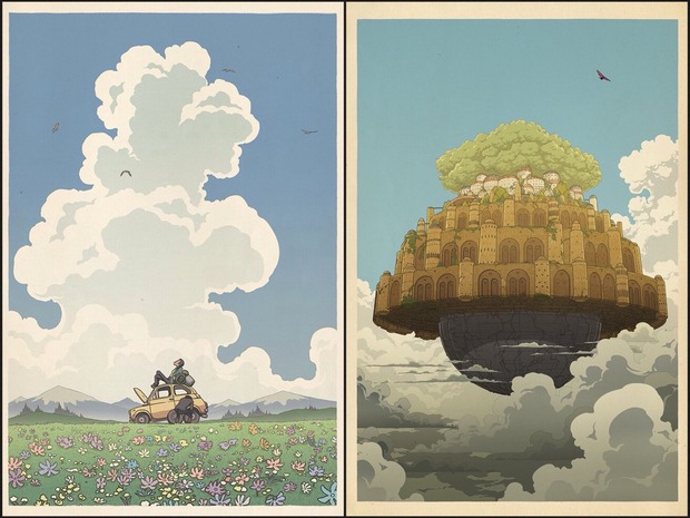 Láminas de Bill Mudron dedicadas a las películas de Miyazaki (1).