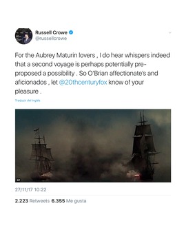 A los que nos gustaría una continuación de 'Master & Commander', Russell Crowe nos pide al menos un RT.