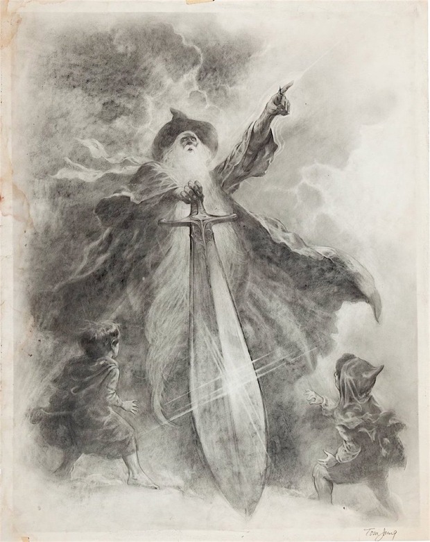 El dibujo original de Tom Jung. ('El Señor de los Anillos').