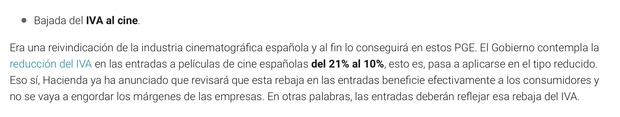 La reducción del IVA de las entradas de cine es para películas españolas.