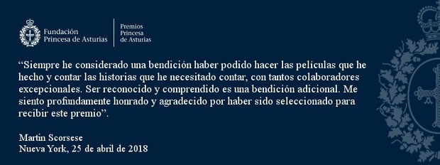 Declaraciones de Martin Scorsese ante su Premio Princesa de Asturias de las Artes 2018.