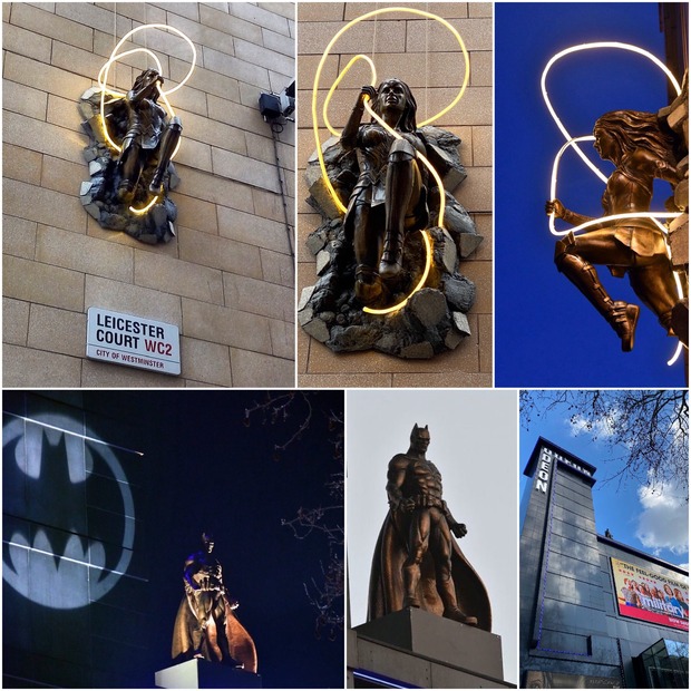 Batman y Wonder Woman de bronce en Londres.
