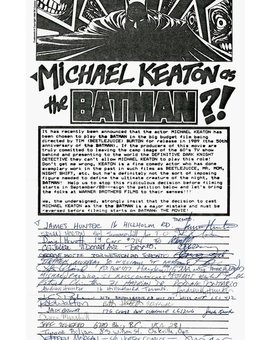 Petición de los "fans" para que Michael Keaton no interprete a Batman (1989).