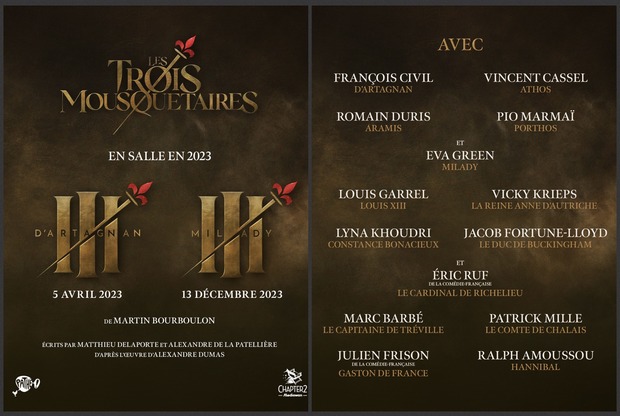 Fechas de estreno en Francia de las dos películas de 'Los Tres Mosqueteros' de Martin Bourboulon.