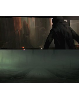 Concept art de John McCoy con Kylo Ren en un fantasmagórico Coruscant.