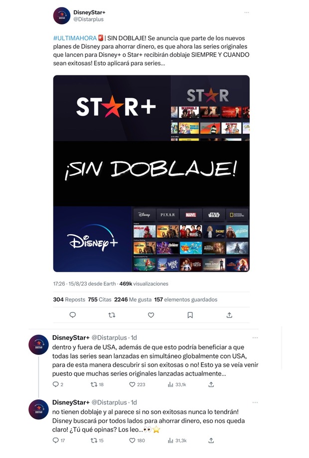 ¿Disney+ y Star+ sin doblaje?