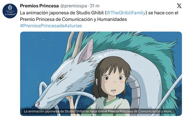 Studio Ghibli premio Princesa de Asturias 