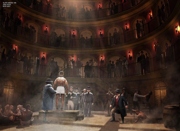 'DJANGO DESENCADENADO' CONCEPT ART DE JOSH NIZZI DE LA ARENA DE MANDINGOS (NO VISTA EN LA PELÍCULA)