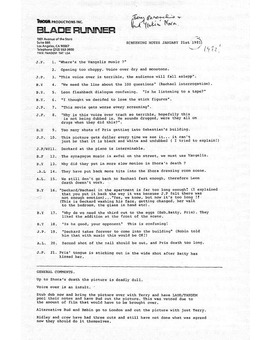'BLADE RUNNER' LAS NOTAS DE PRODUCCIÓN DE 1982
