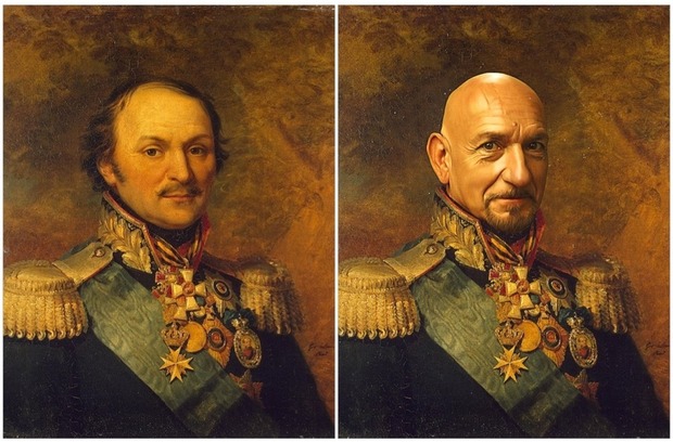 EJEMPLO: RETRATO DEL GENERAL MATVEY I. PLATOV (1825) DE GEORGE DAWE VS SIR BEN KINGSLEY (PHOTOSHOP)