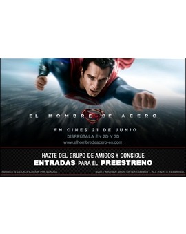 KINEPOLIS SORTEA ENTRADAS PARA 'EL HOMBRE DE ACERO' 100 PARA MADRID, VALENCIA Y GRANADA 