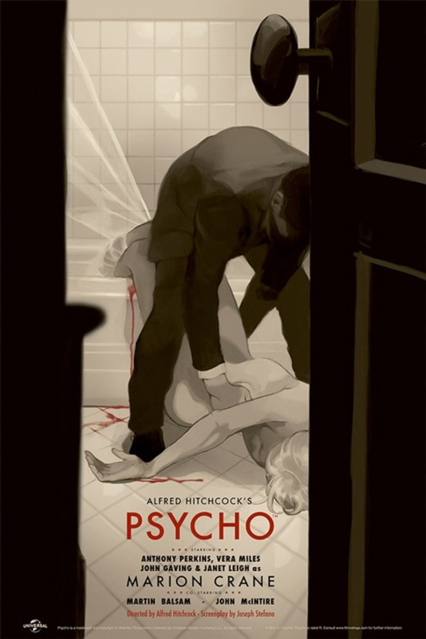 'PSYCHO' POSTER DE TOMER HANUKA PARA MONDO POSTER EN CONMEMORACIÓN DEL CUMPLEAÑOS DE A.HITCHCOCK (13 DE AGOSTO)