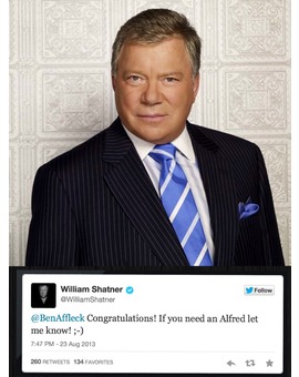 WILLIAM SHATNER SE OFRECE EN TWITTER A BEN AFFLECK ARA SER SU ALFRED