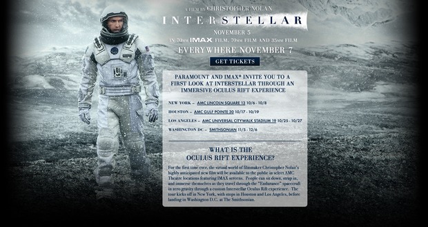 Para Jackalito. INTERSTELLAR en OCULUS RIFT, calendario USA