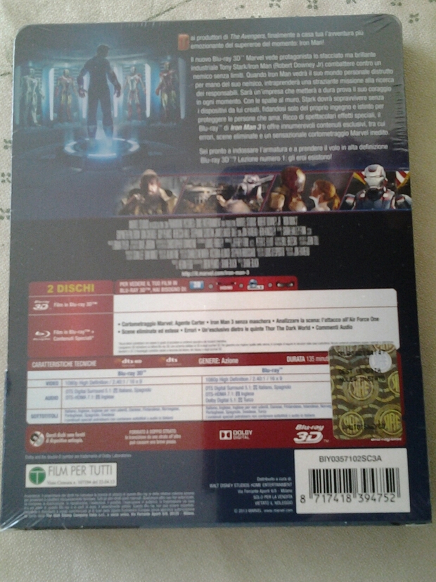 iron man 3 steelbook 3d ed.italia back