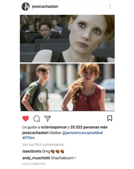 Jessica Chastain confirma su aparición y la de James Mcavoy en la secuela de It por instagram