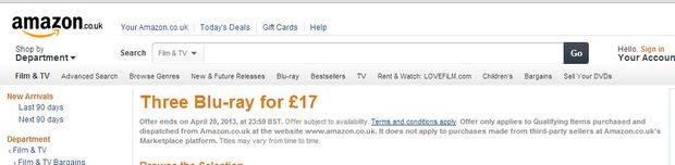 Oferta Amazon.co.uk 3 blurays por £17