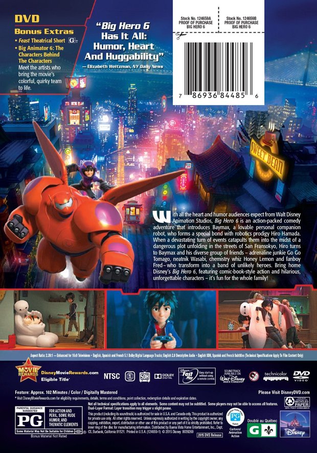 Contraportada del dvd de Big Hero 6.