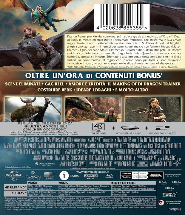 Contraportada del Blu-ray 4K de Como entrenar a tu dragón.