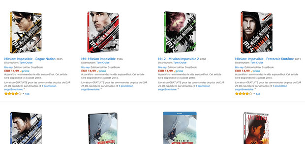 Nuevos steelbooks de la saga Mision Imposible en Amazon FR