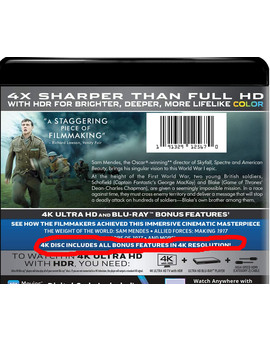 El 4k de '1917' de USA tendrá los extras en el disco 4k, y en resolución 4k