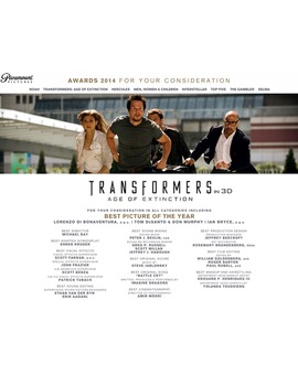 Paramount quiere que 'Transformers: La era de la extinción' sea nominada al Oscar a la Mejor Película. NO, NO ES COÑA