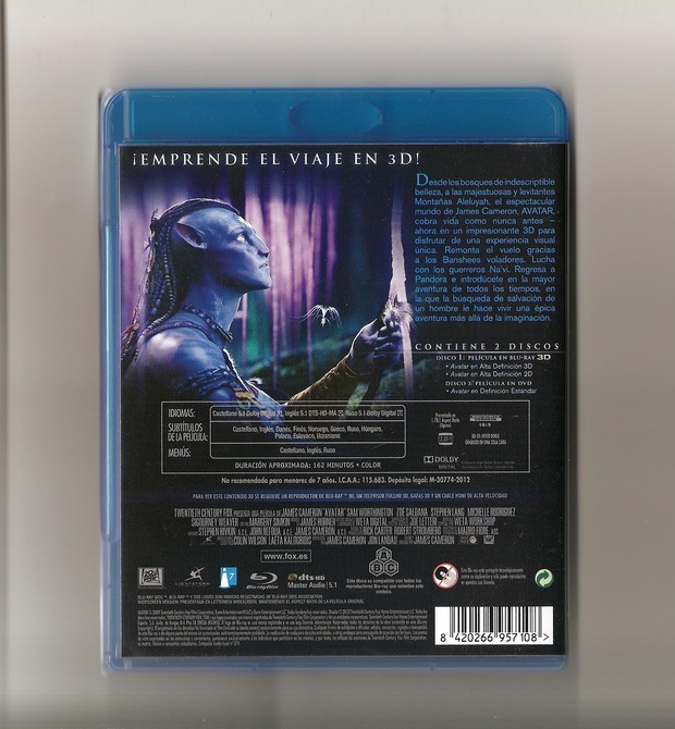 caratula trasera de Avatar edición limitada 3D