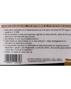 Reverso y condiciones del cupón descuento de 10e fnac