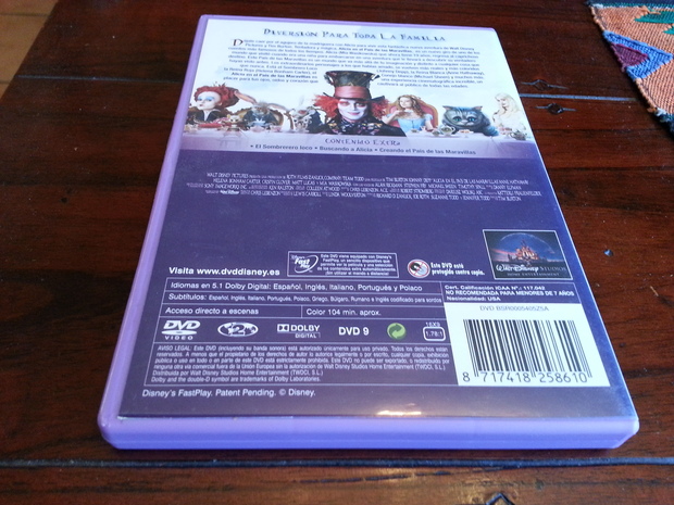 TIm Burton Walt Disney Alicia En El País De Las Maravillas DVD Contraportada