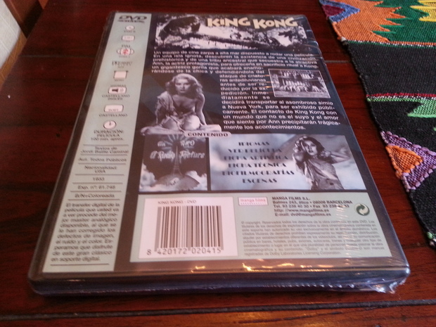 1933 King Kong Versión En Blanco Y Negro Y Coloreada DVD Nuevo Y Precintado De Fábrica Contraportada